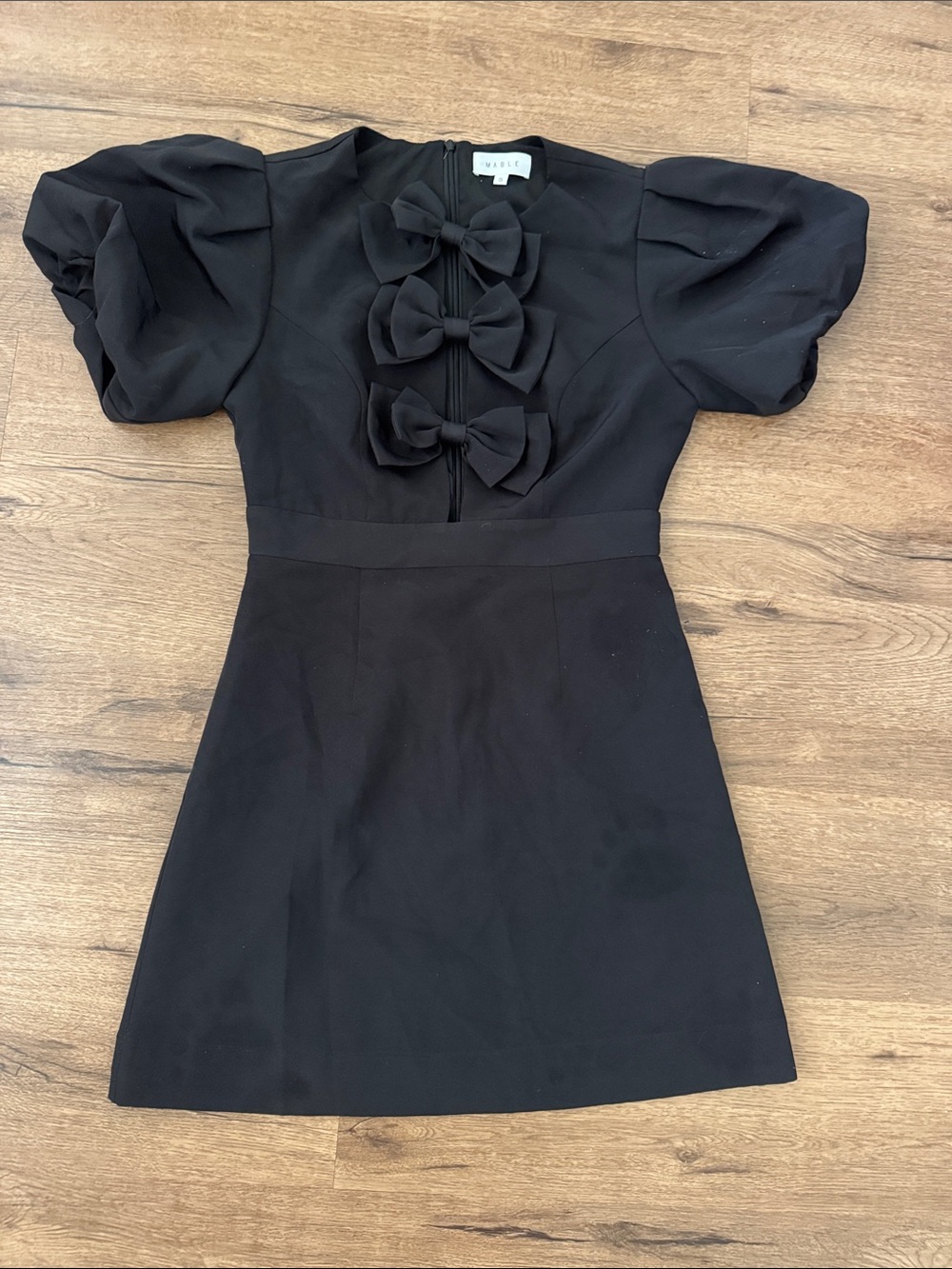 MABLE Black Puff Sleeve Dress with Front Bows